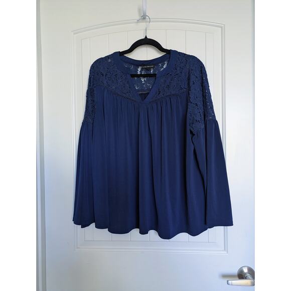 Lane Bryant Blouse Womens 18/20 Blue Bell Sleeve Lace Fairy Grunge Corporate - Picture 5 of 7